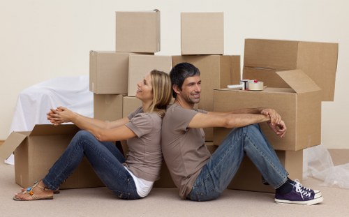 Removal crew coordinating access for a South Kensington business move