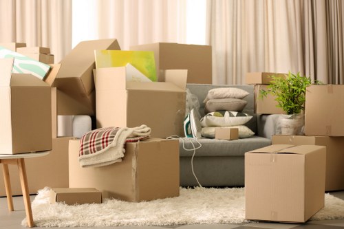 Carefully packed household items ready for transport in South Kensington